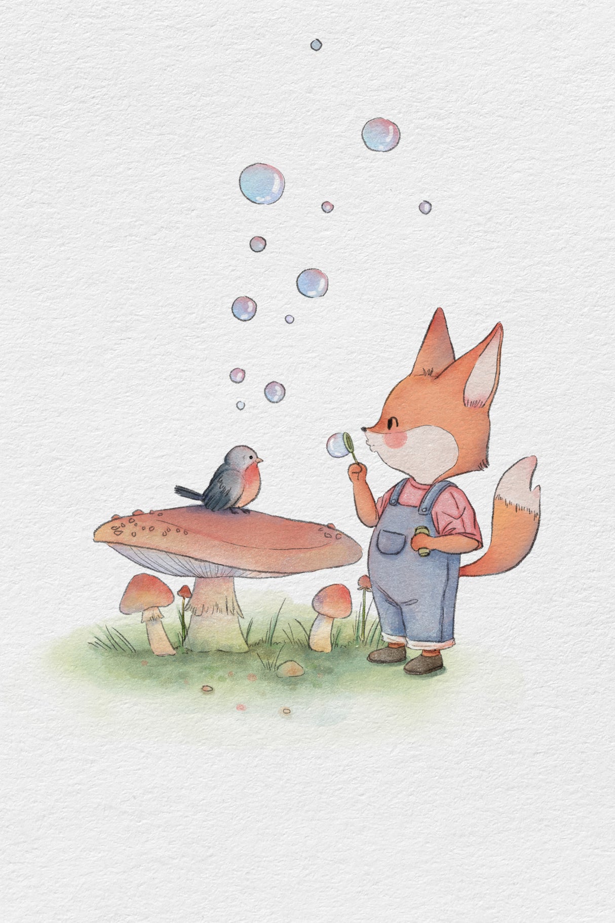 Fox and Bird Illustration 1 Poster och Canvastavla