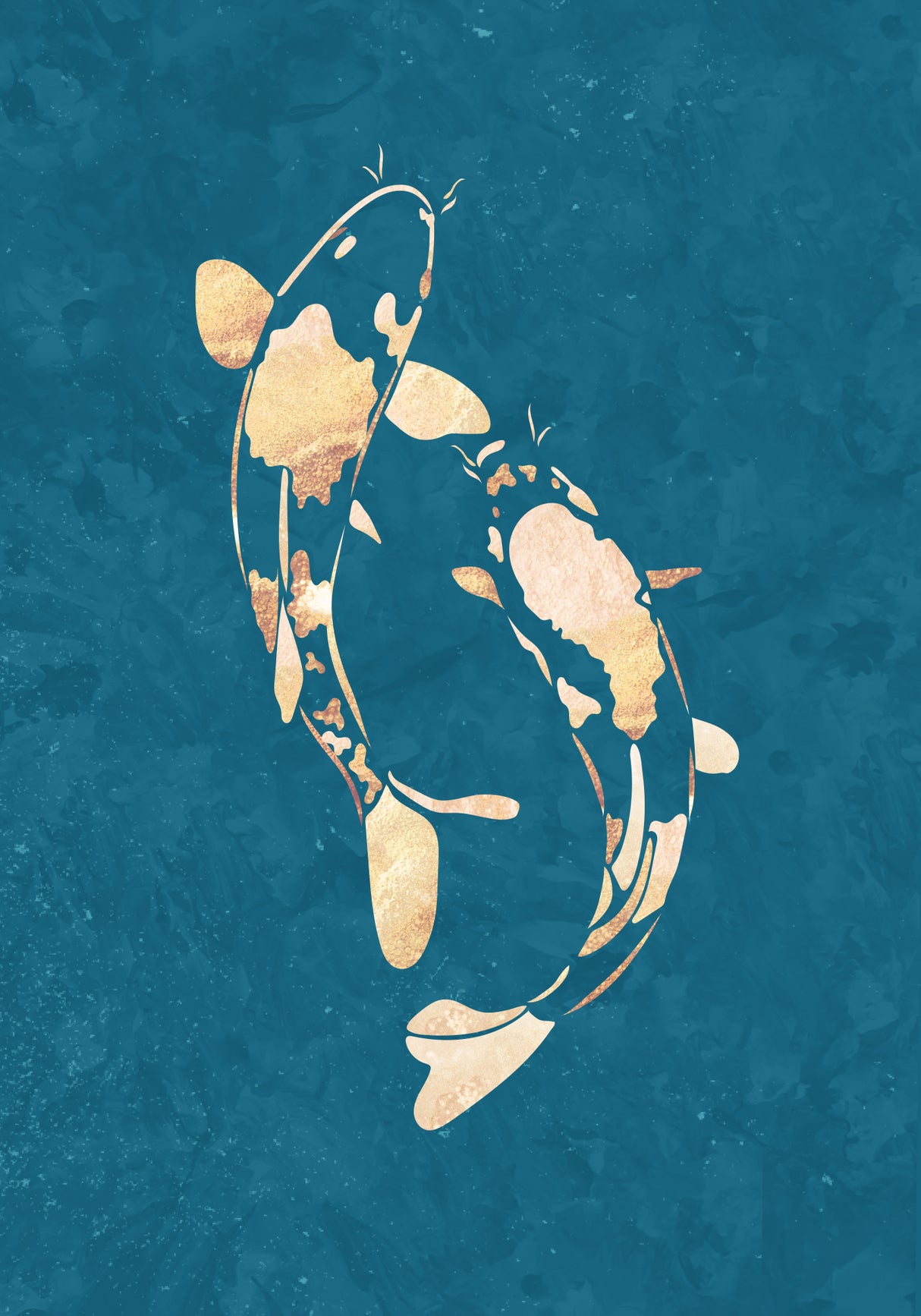 Gold Green Koi Fish Poster och Canvastavla