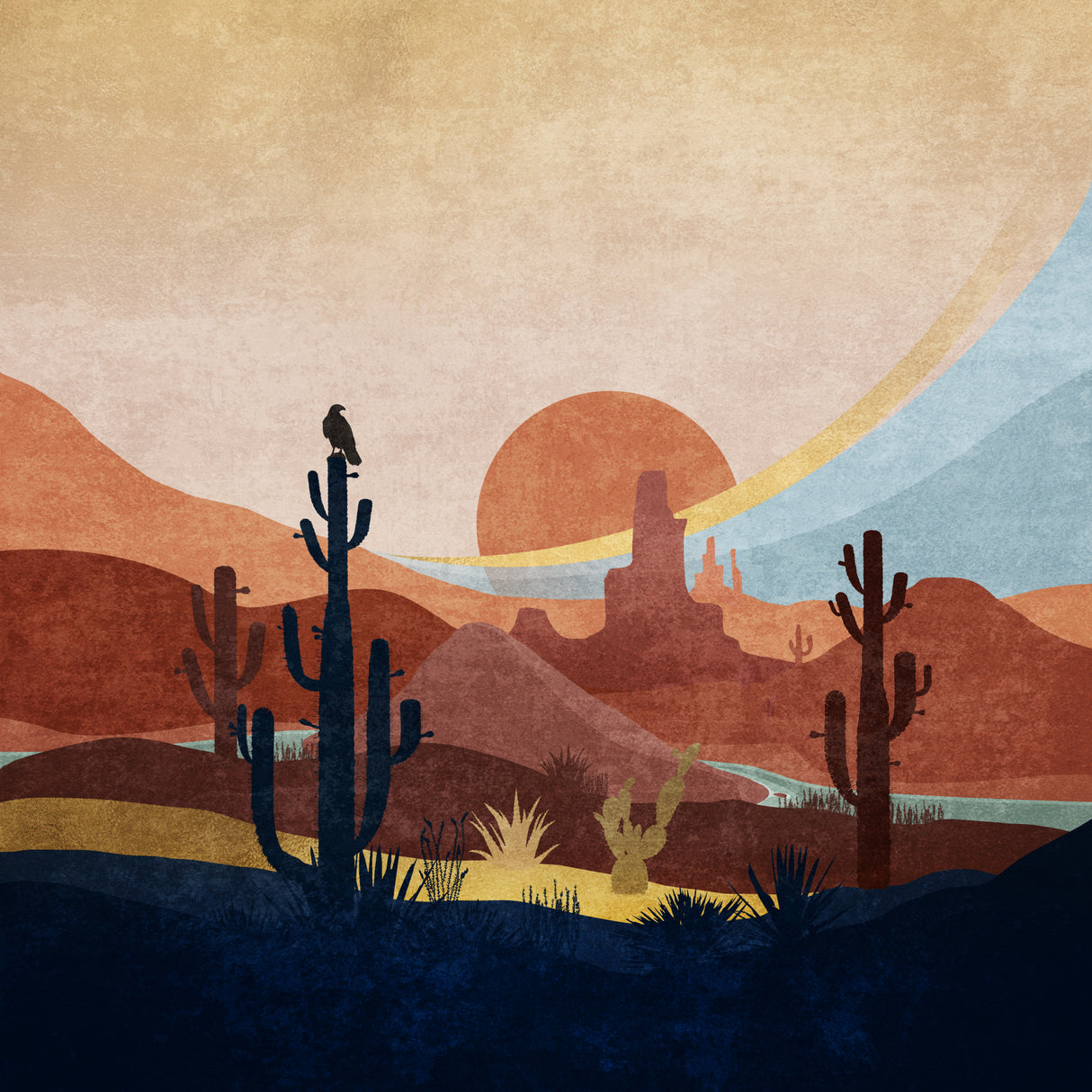 Blue Western Cactus 01 Poster och Canvastavla