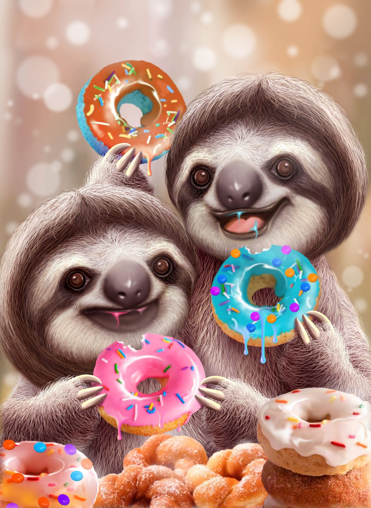 SLOTHS EATING DONUTS Poster och Canvastavla