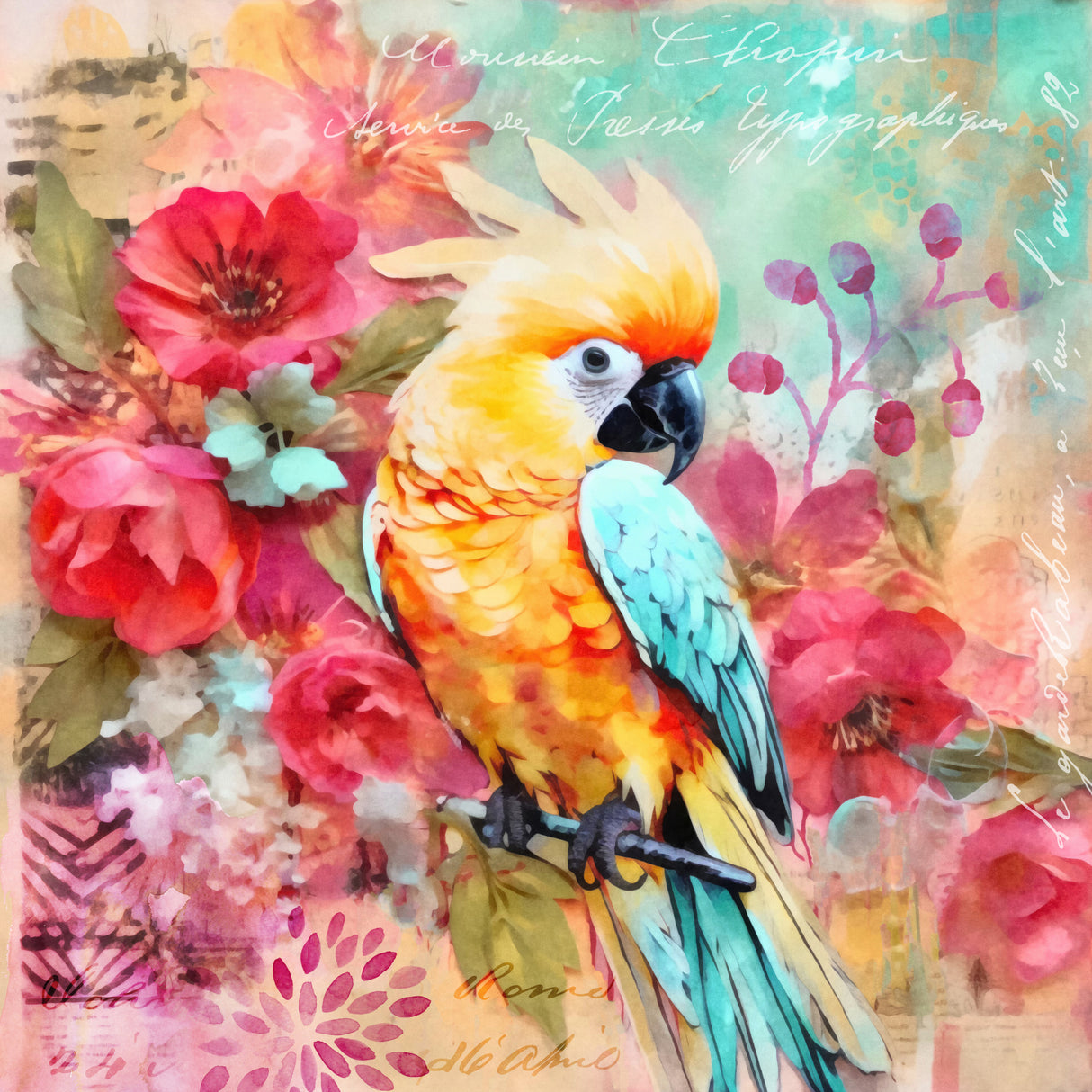 Parrots Tropical Garden Poster och Canvastavla