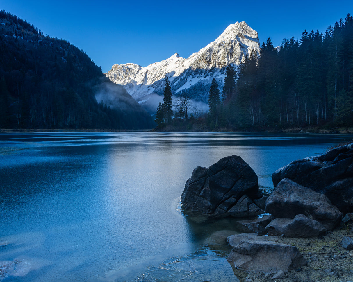 Sunrise at a small lake in the mountains Poster och Canvastavla
