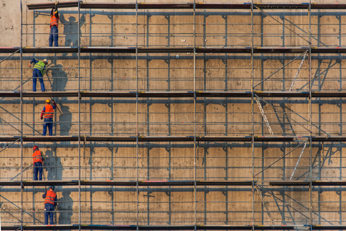 Construction workers and scaffolds Poster och Canvastavla
