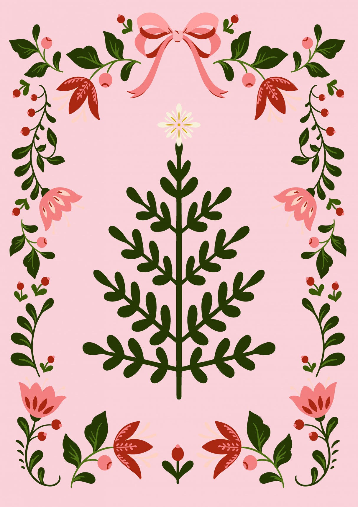 Pink Christmas Tree Poster och Canvastavla