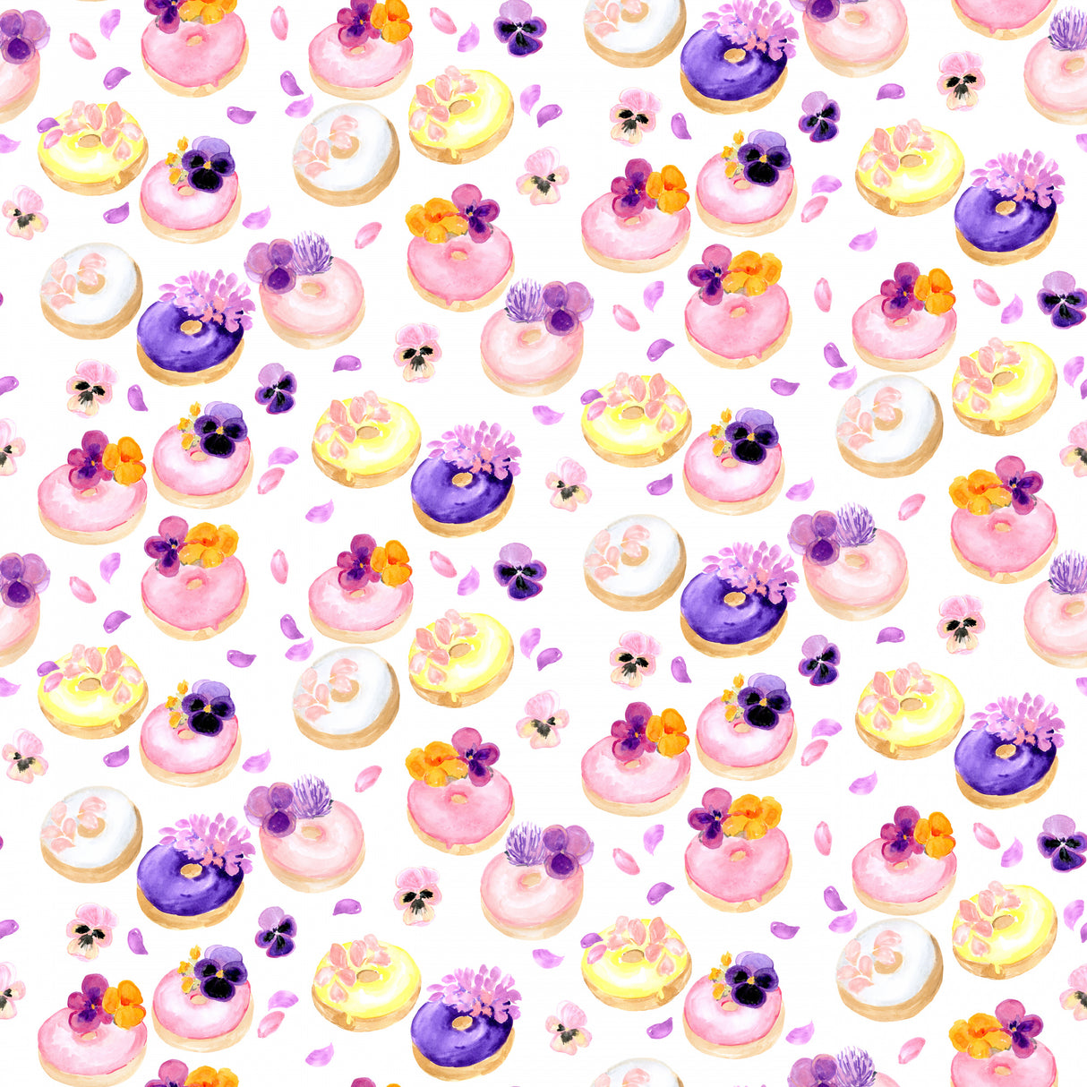 Floral watercolor donuts pattern Poster och Canvastavla