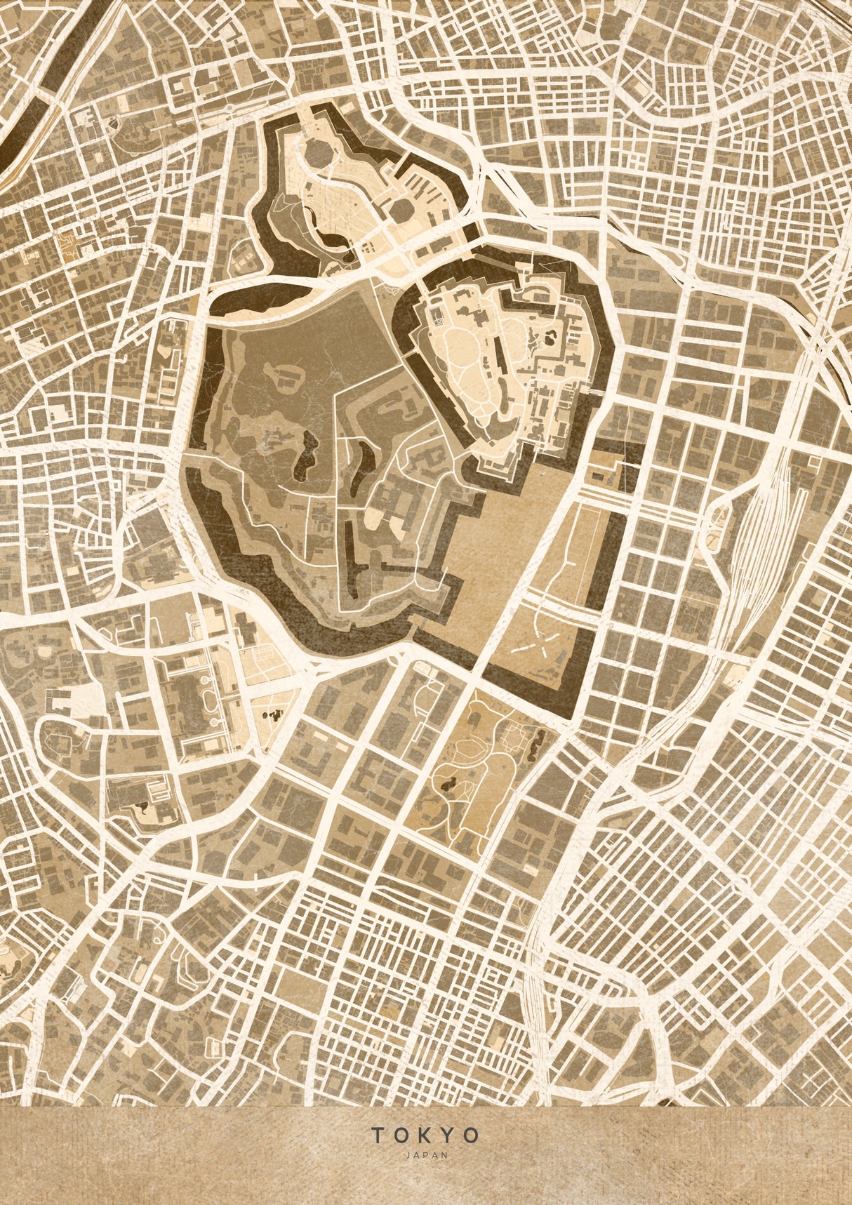 Sepia map of Tokyo Poster och Canvastavla