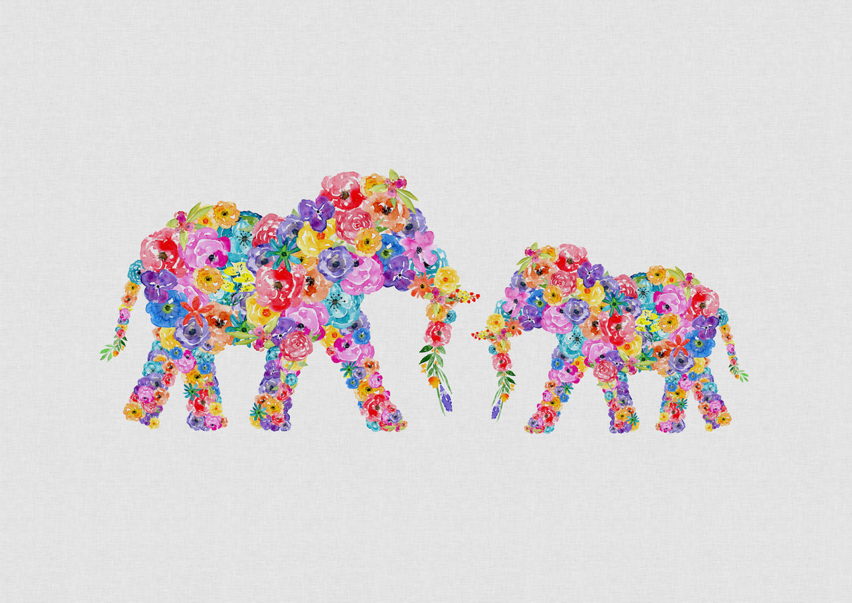 Floral Elephants Poster och Canvastavla
