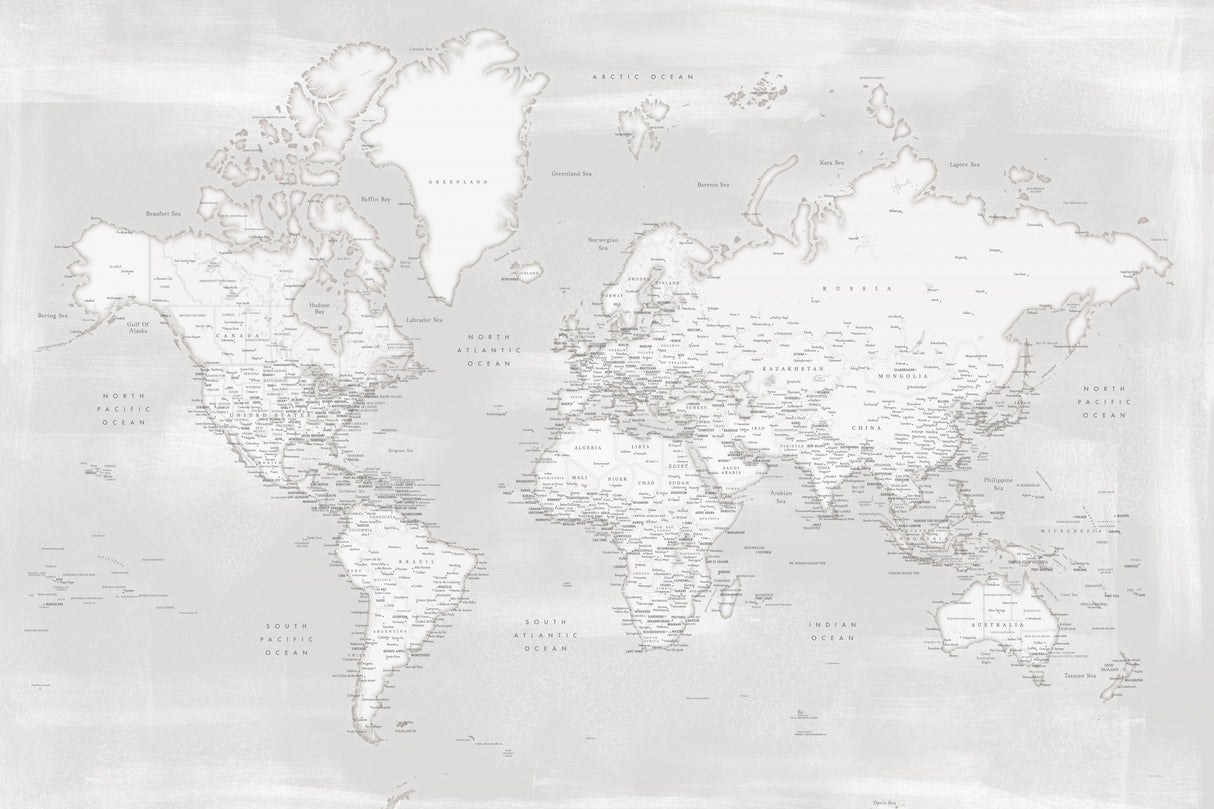 Detailed world map with cities, Maeli neutral Poster och Canvastavla
