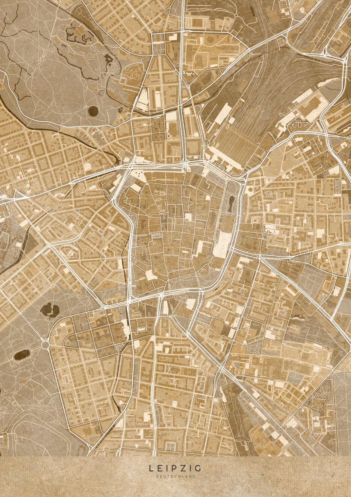 Sepia vintage map of Leipzig Germany Poster och Canvastavla