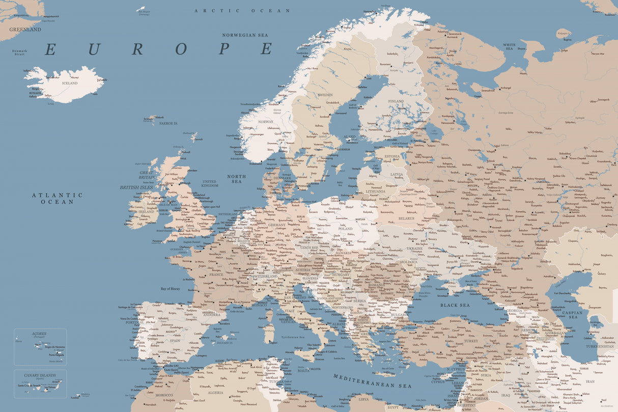 Amias detailed map of Europe Poster och Canvastavla