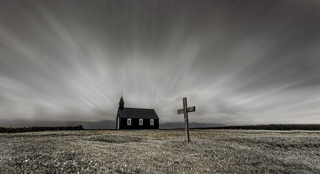 Black Church and Lonely Cross Poster och Canvastavla