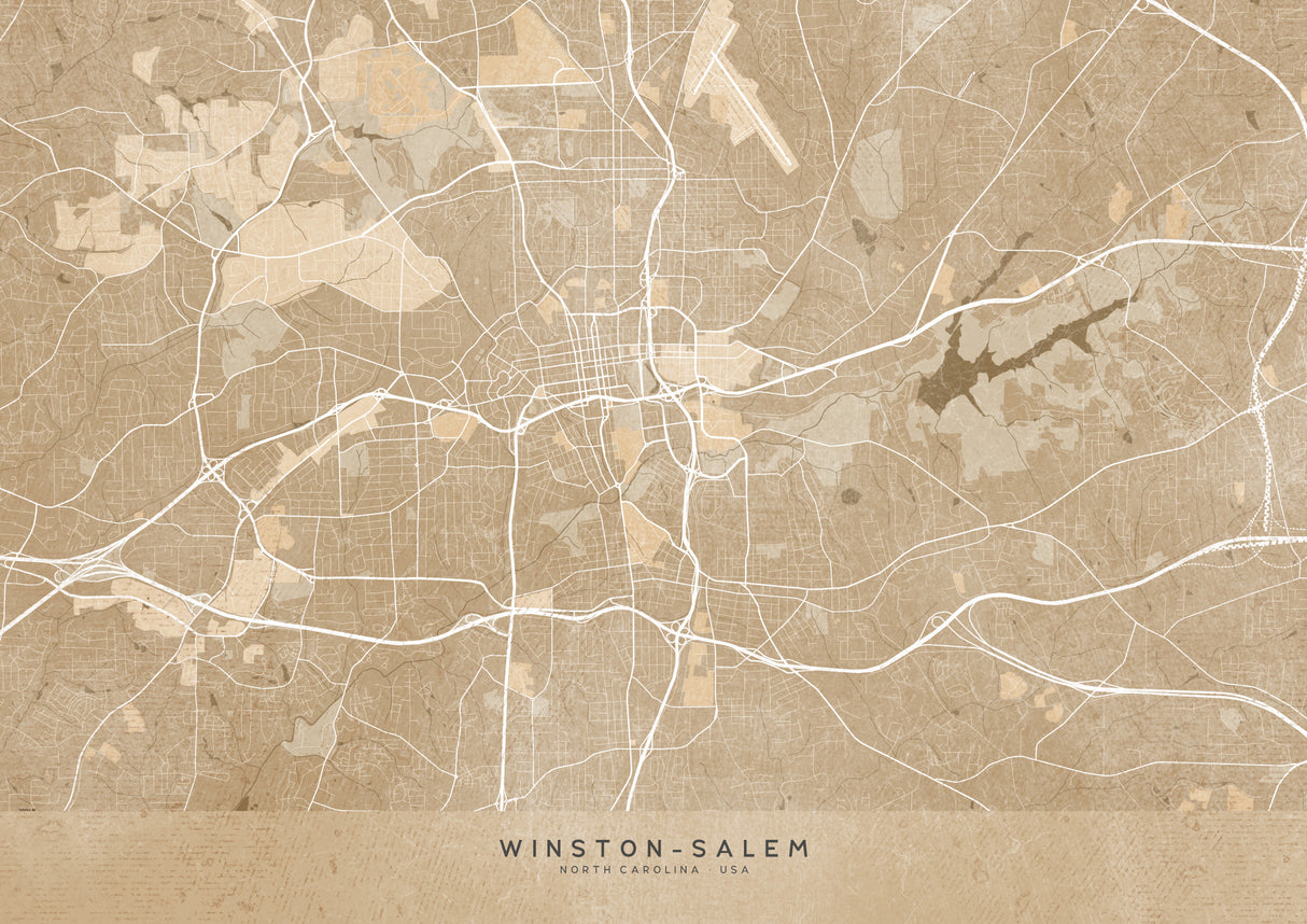 Map of Winston Salem (NC, USA) in sepia vintage style Poster och Canvastavla