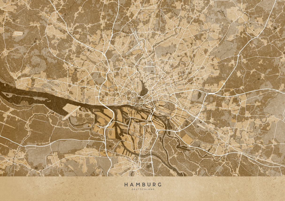 Sepia vintage map of Hamburg Germany Poster och Canvastavla