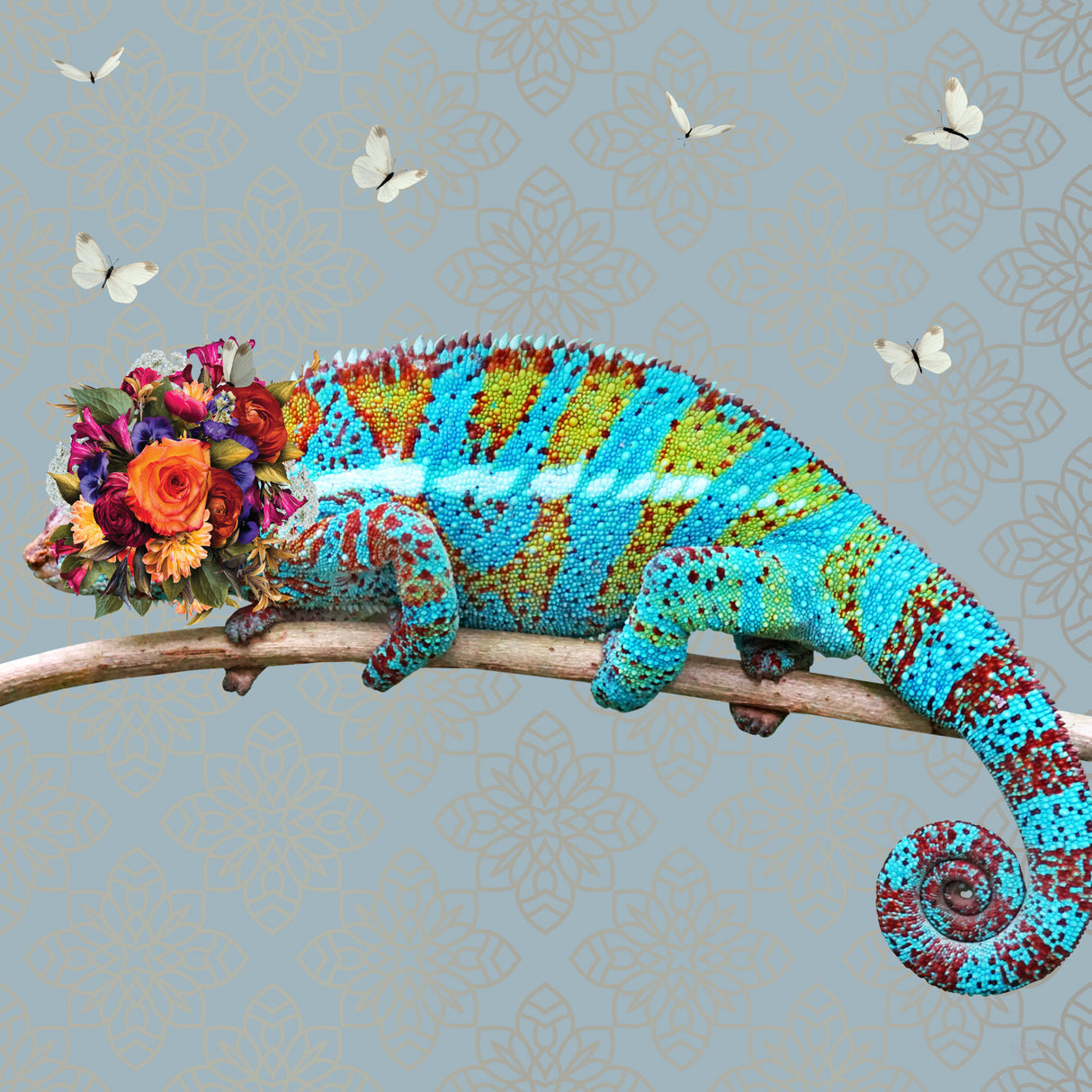 Spring Flower Bonnet On Chameleon Poster och Canvastavla