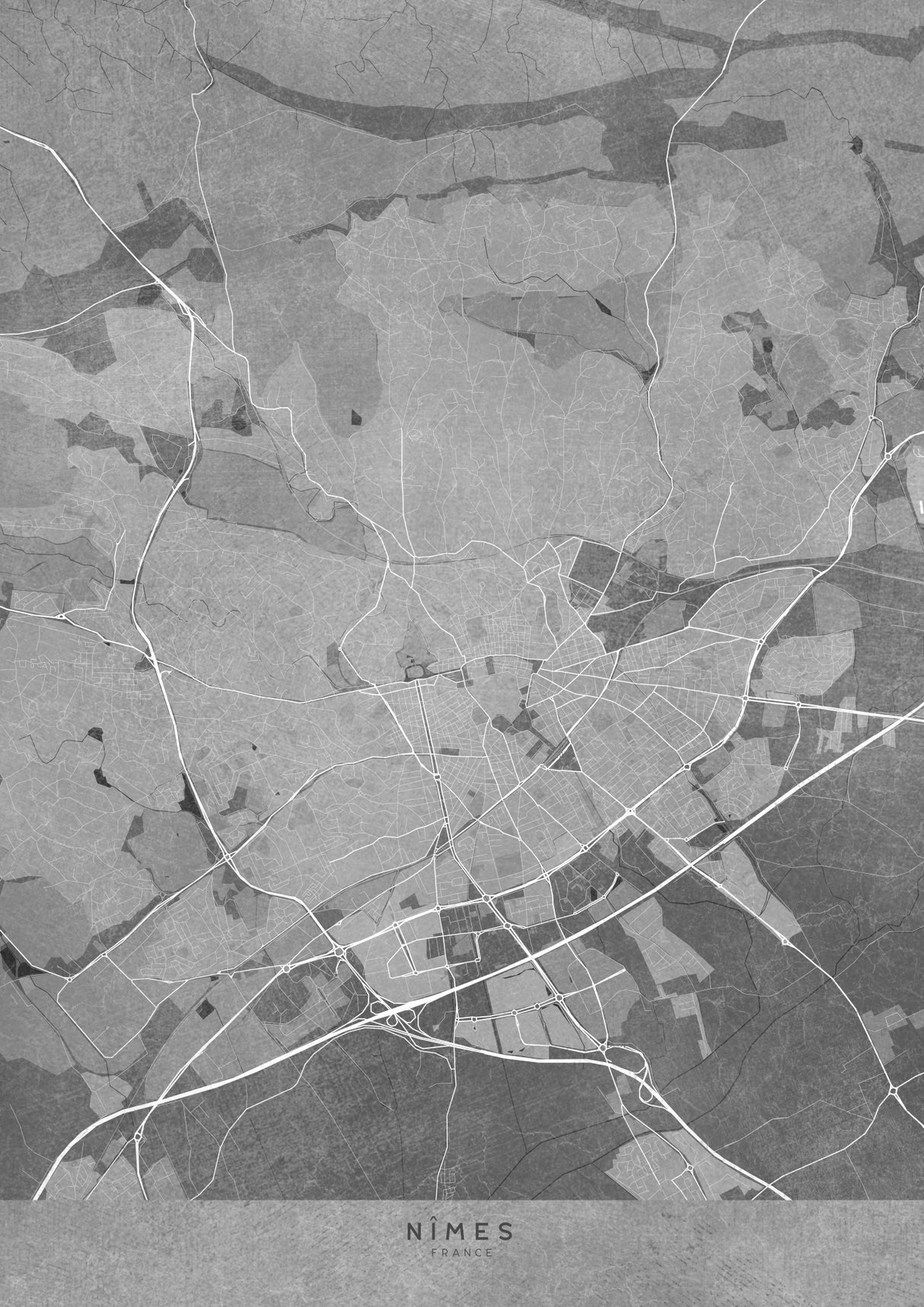 Gray vintage map of Nîmes France Poster och Canvastavla