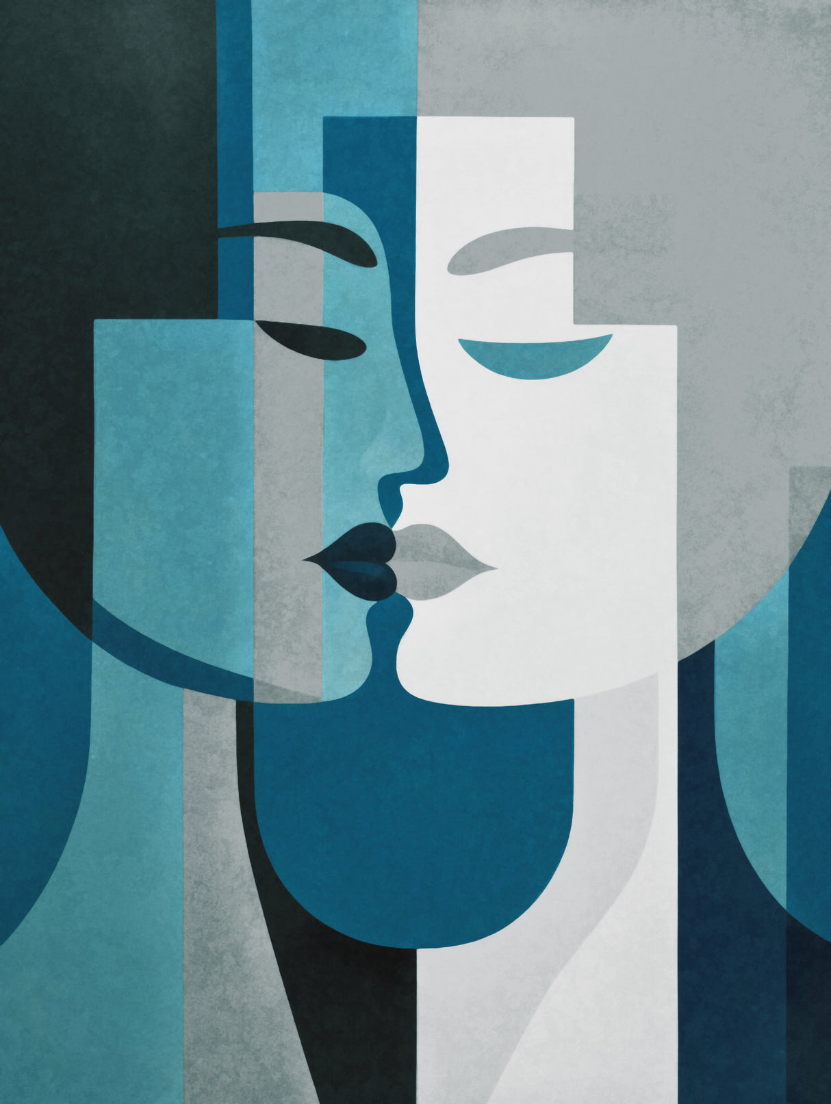 Kiss Me Teal Grey Poster och Canvastavla