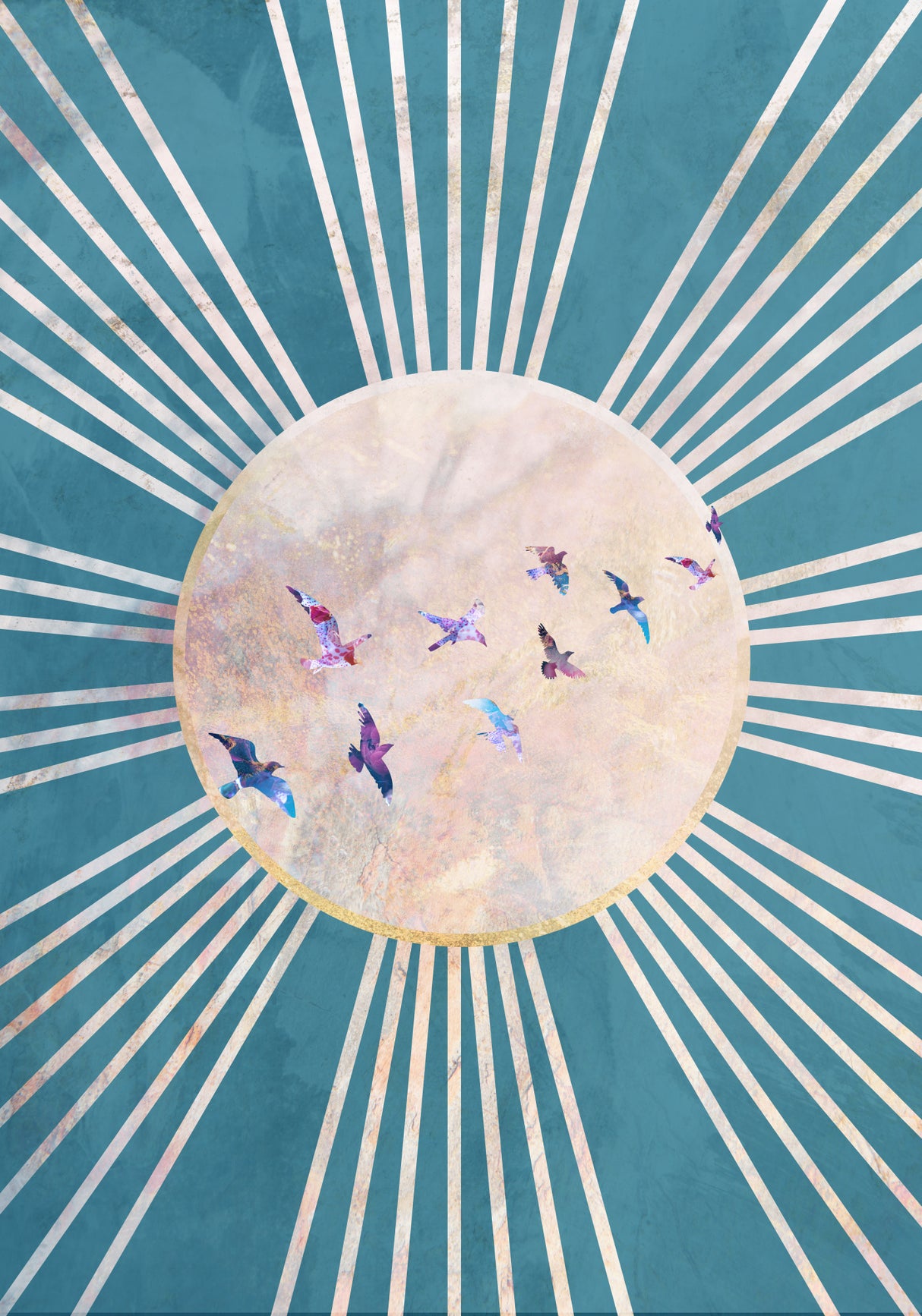Sun birds turquoise Poster och Canvastavla