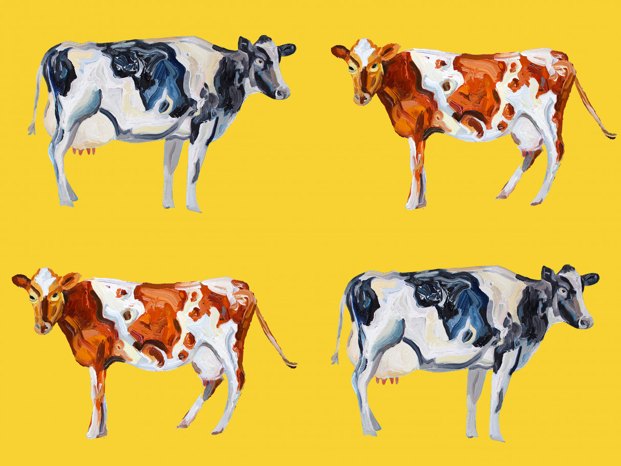 Cow Art On Yellow Poster och Canvastavla