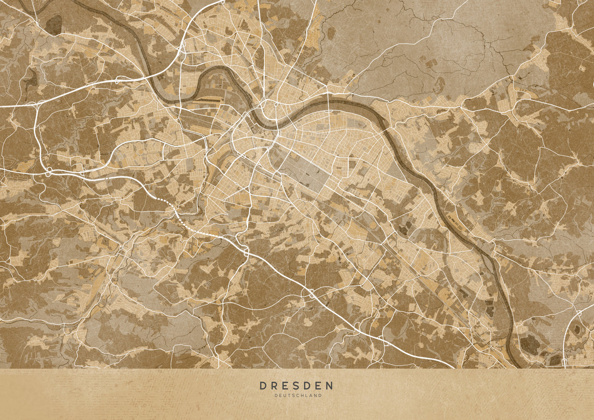 Sepia vintage map of Dresden Germany Poster och Canvastavla