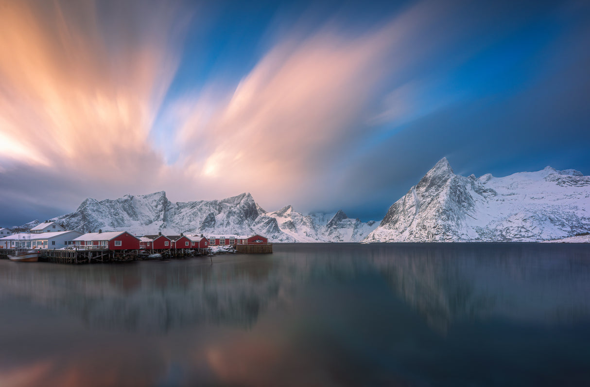 Fishermen’s cottages view in Hamnoy , Lofoten Island . Poster och Canvastavla