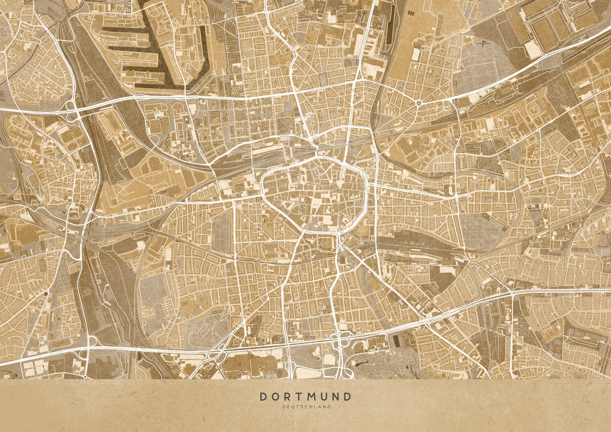 Sepia vintage map of Dortmund Germany Poster och Canvastavla