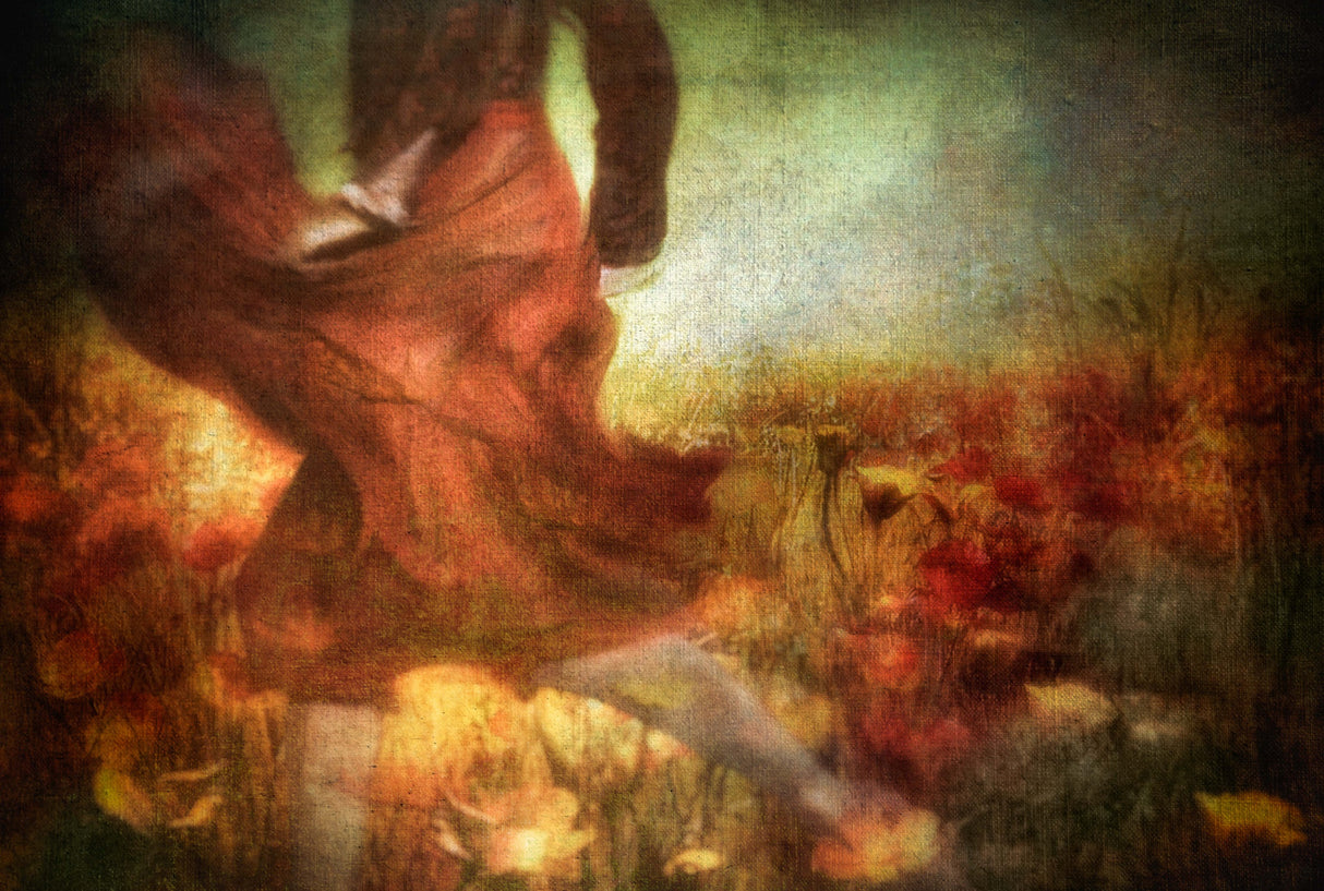 Flowers sewn by the colours of red... Poster och Canvastavla