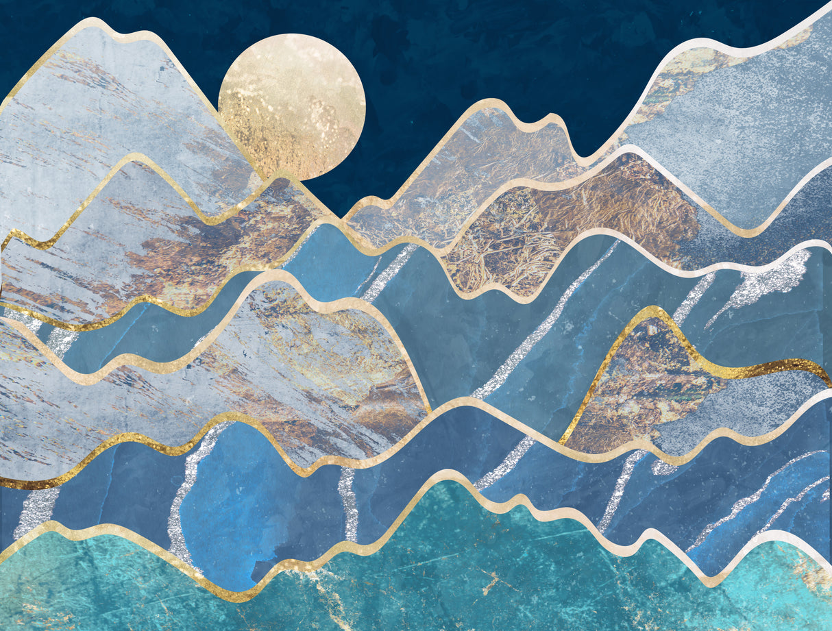 Moonlit mountains landscape Poster och Canvastavla