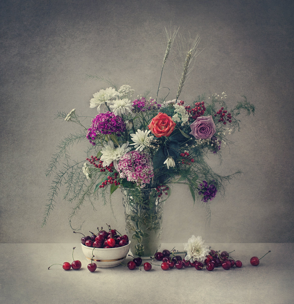 Flowers and cherries Poster och Canvastavla