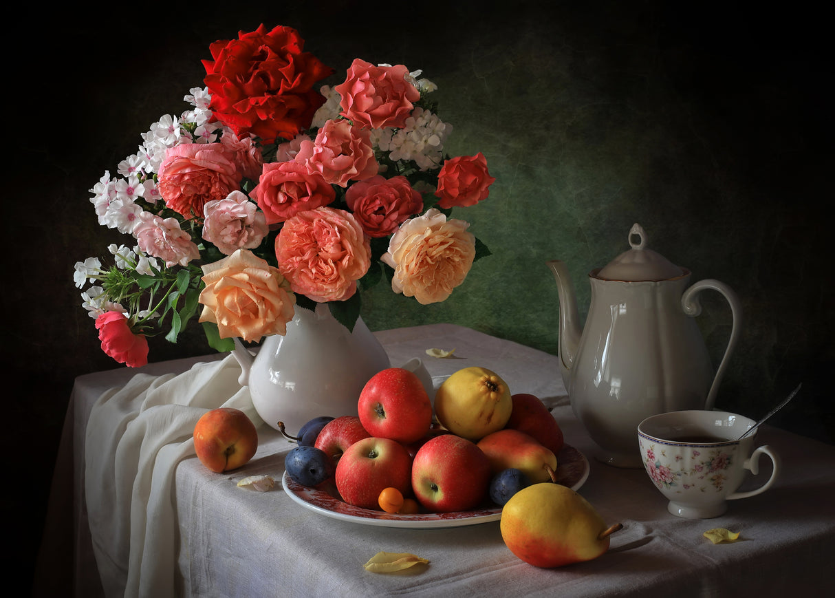 Still life with a bouquet and fruits Poster och Canvastavla