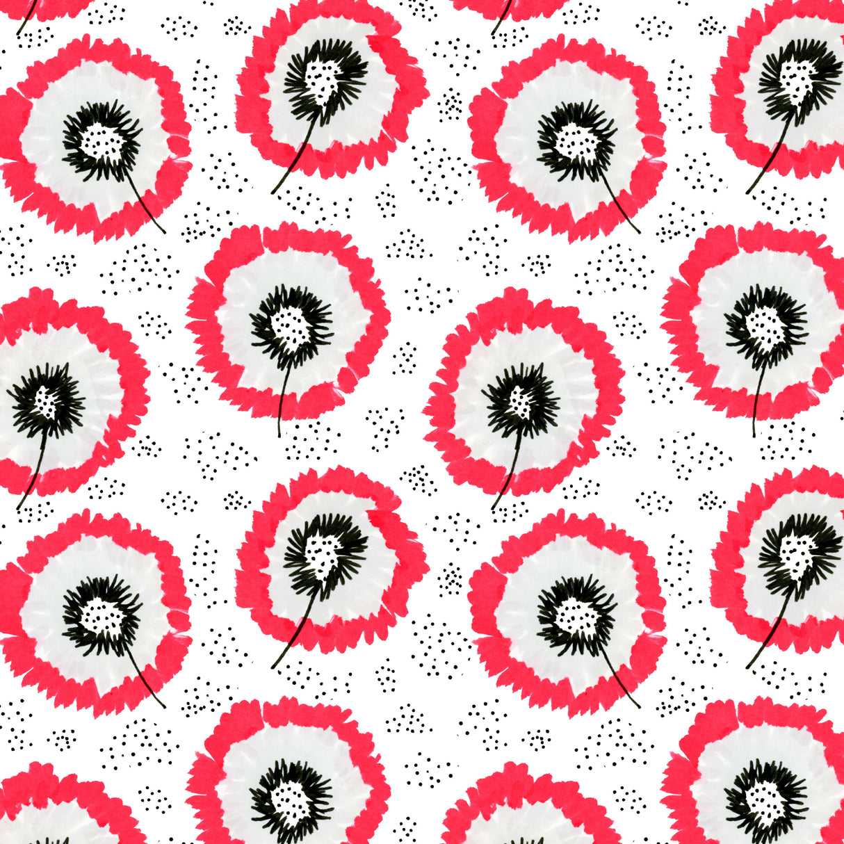 Red Gray Flower Fringes Polka Dot Poster och Canvastavla