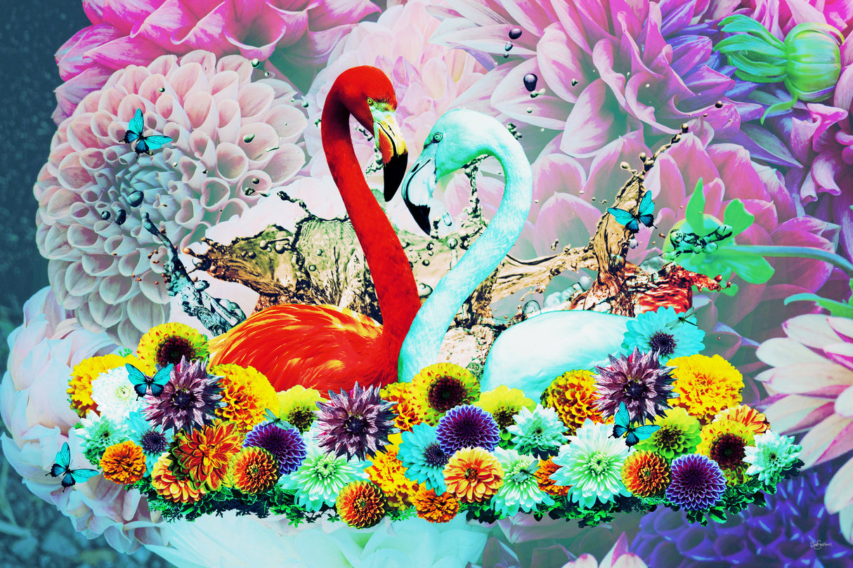 Flamingo & Dahlias Los Vegas Poster och Canvastavla