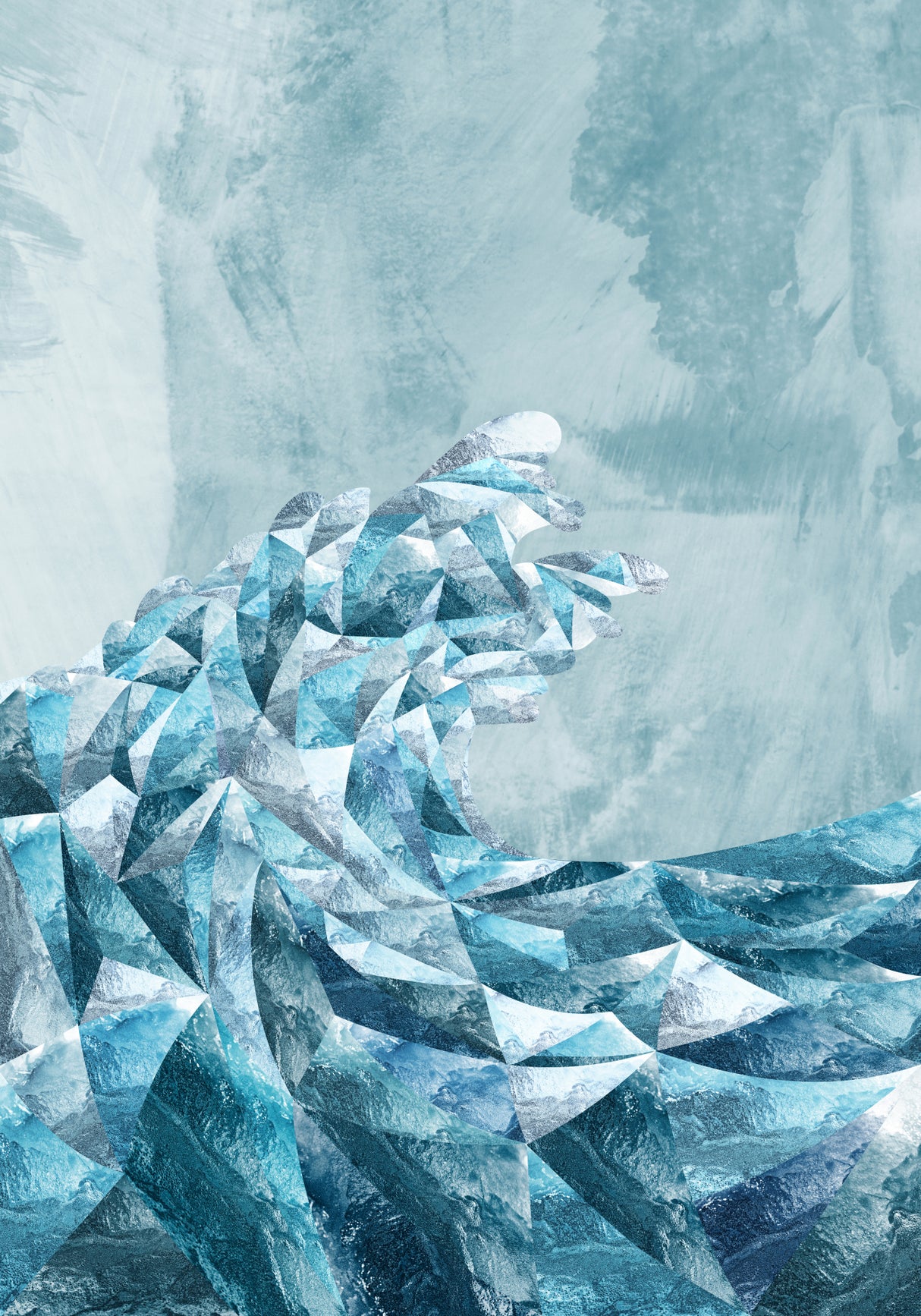 Geometric Metallic Silver Wave Poster och Canvastavla