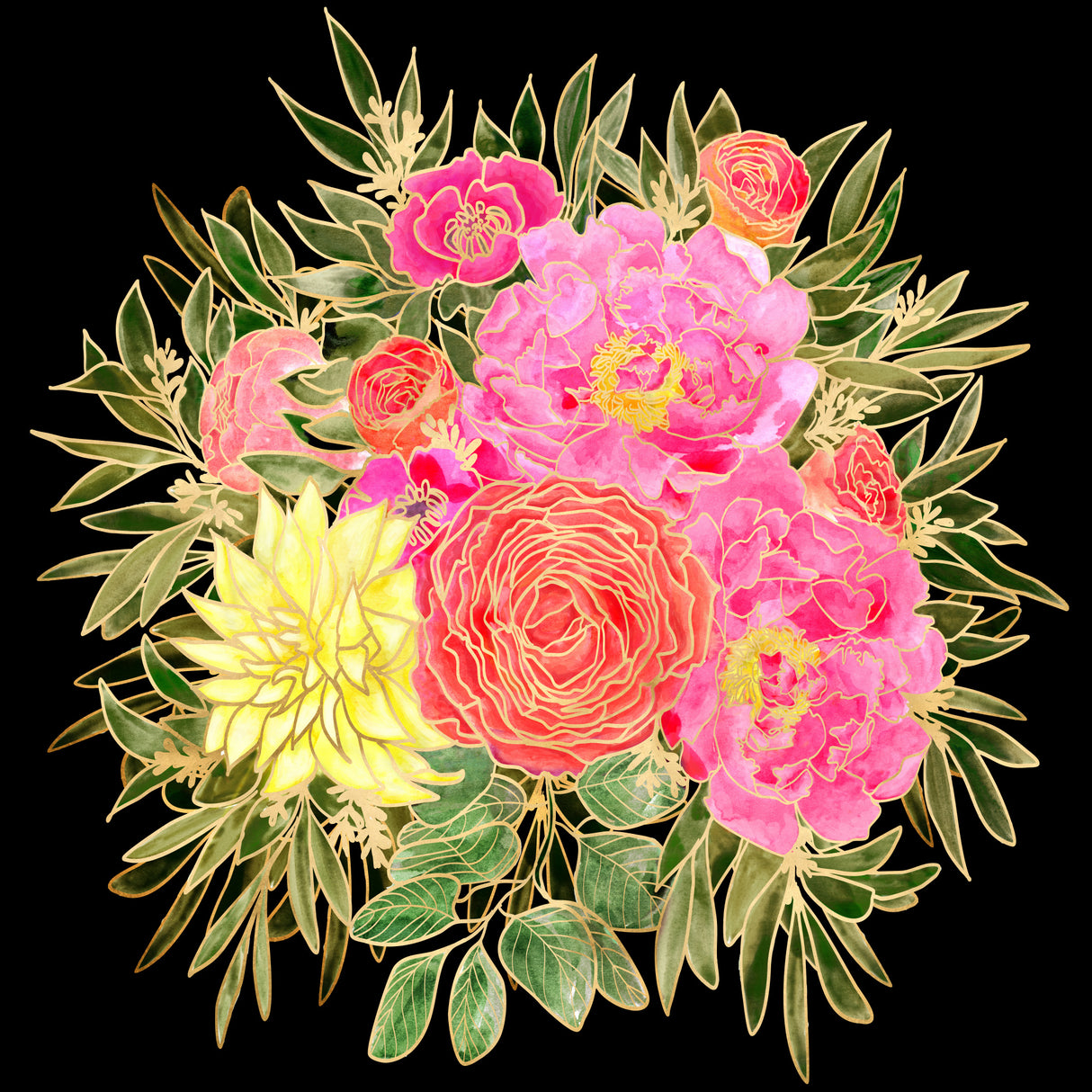 Colorful Nanette bouquet in black Poster och Canvastavla