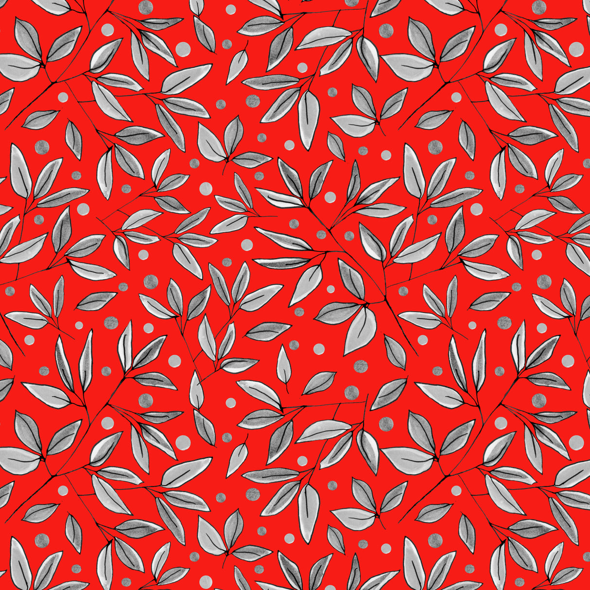 Floral Branches Gray On Red Poster och Canvastavla