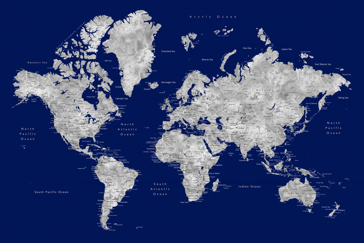 Watercolor world map with cities, Kawena Poster och Canvastavla