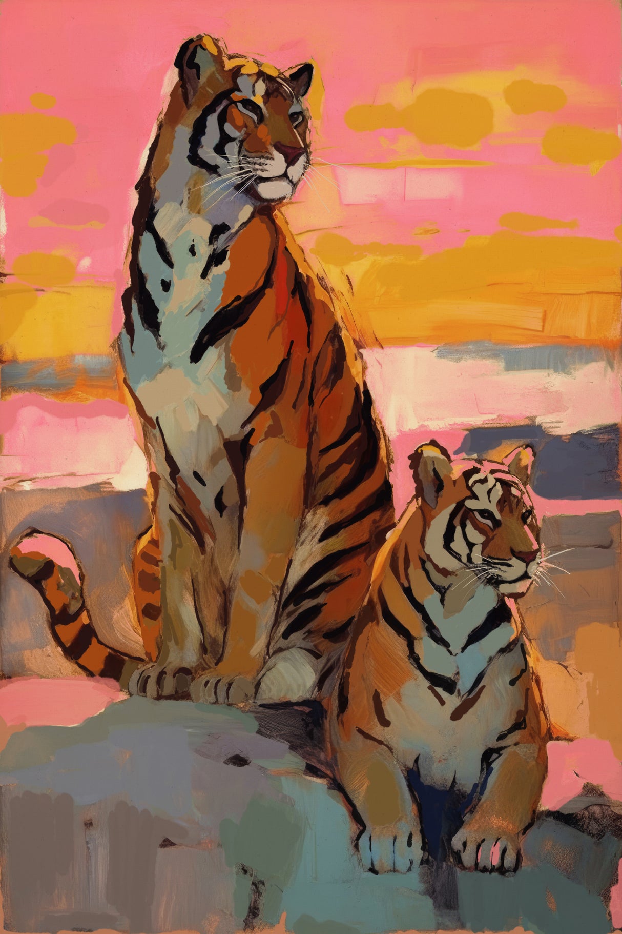 Tigers At Sunset Poster och Canvastavla