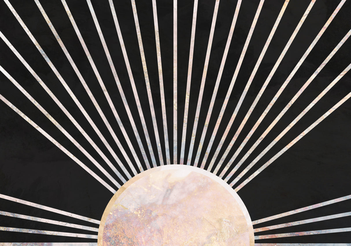 Gold sun rays mural black 2 Poster och Canvastavla