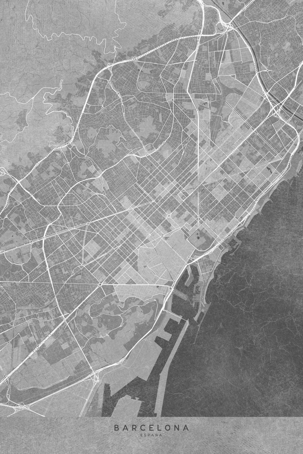 Map of Barcelona (Spain) in gray vintage style Poster och Canvastavla