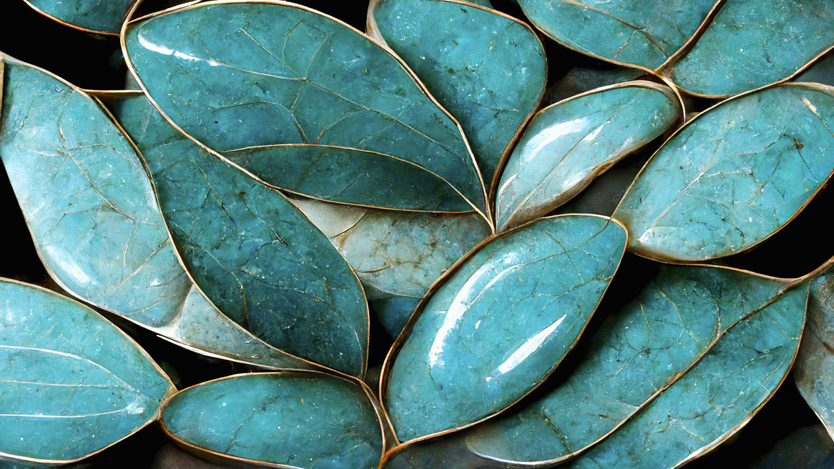 Turquoise Leafs Poster och Canvastavla