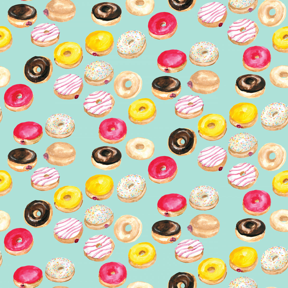Watercolor donuts pattern in aqua Poster och Canvastavla