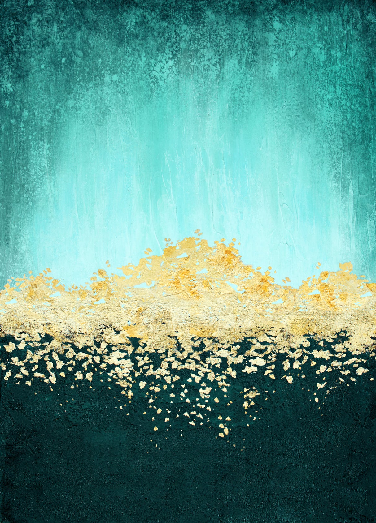 Golden Dawn Teal Poster och Canvastavla