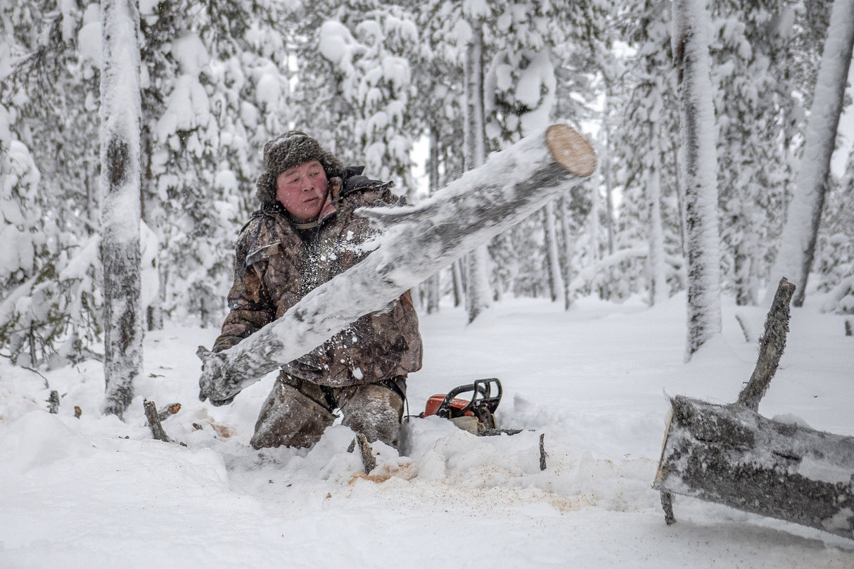 Kostya prepares firewood Poster och Canvastavla