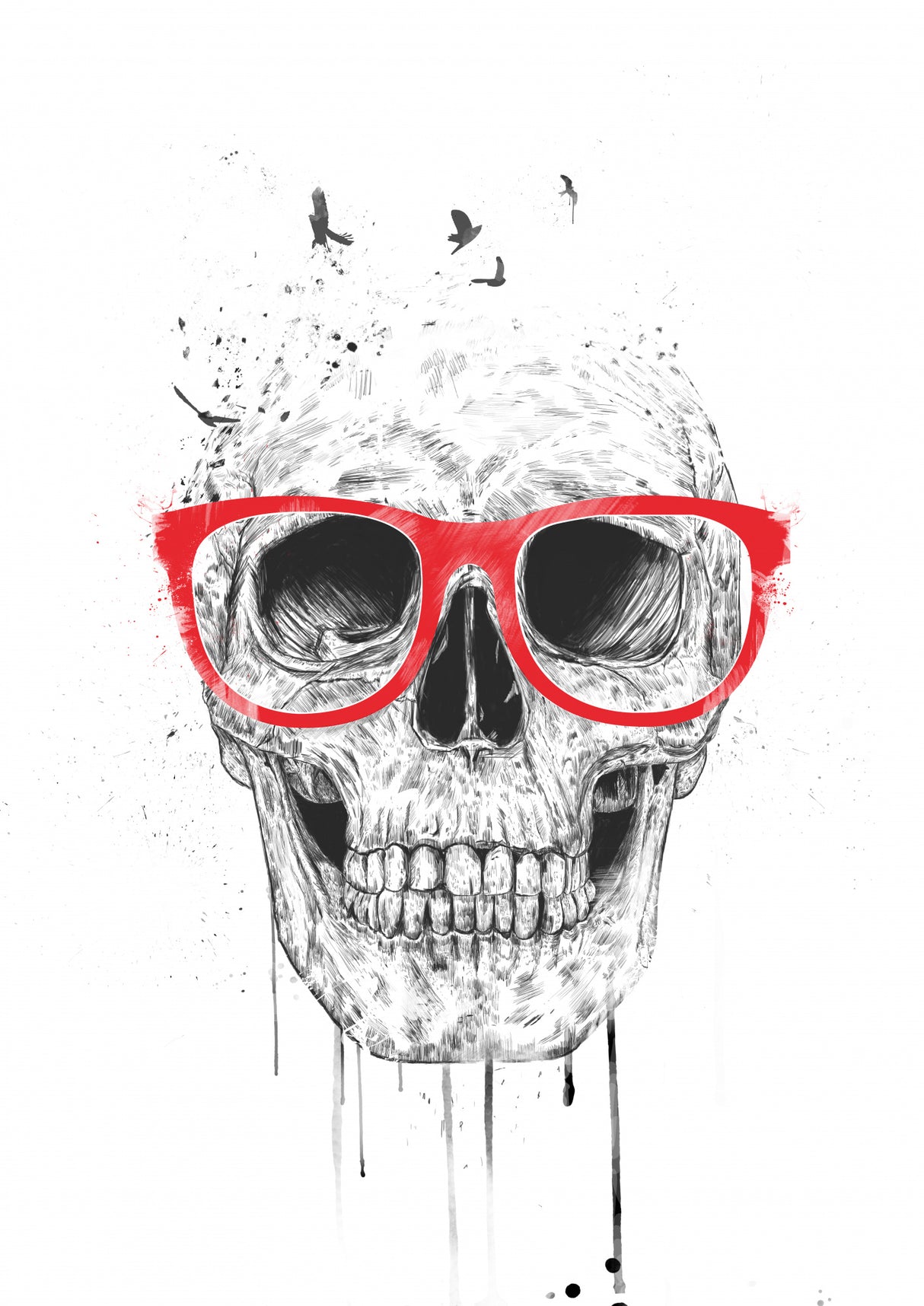 Skull with red glasses Poster och Canvastavla