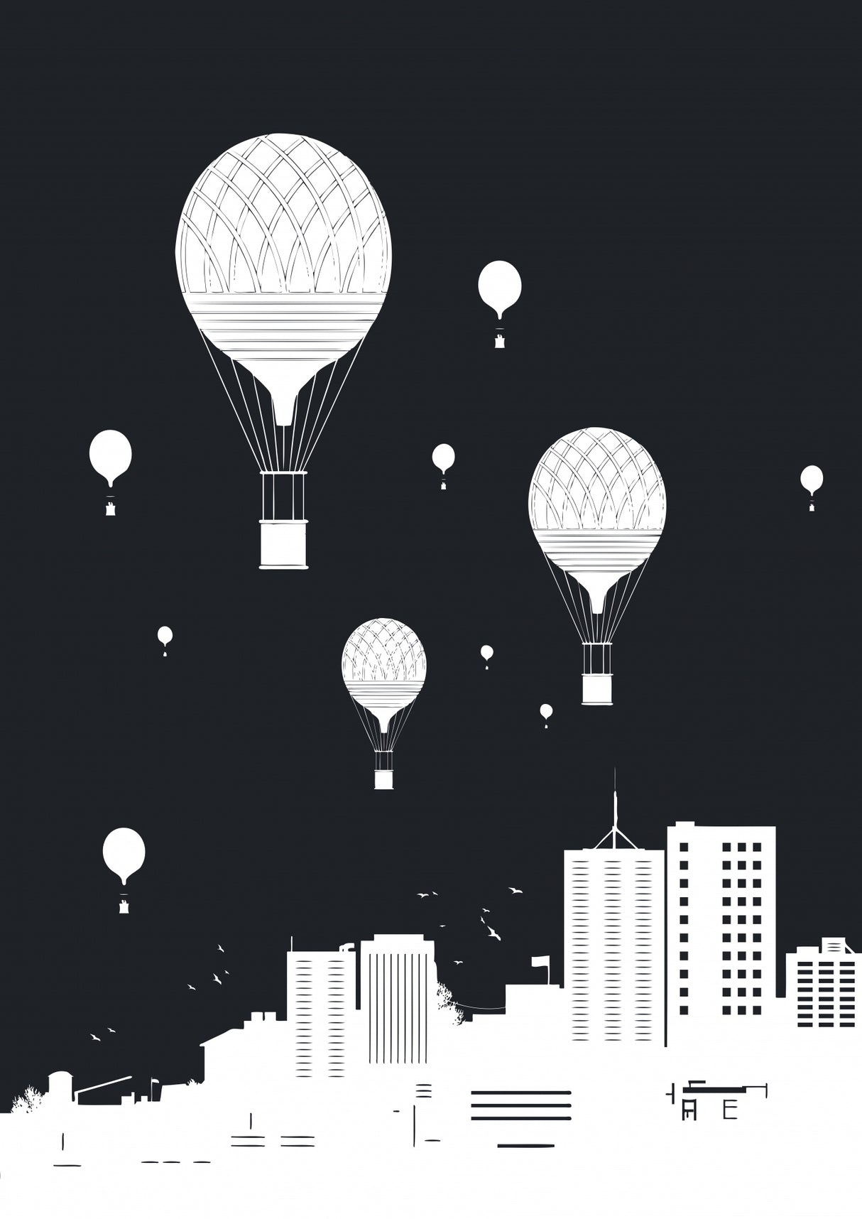 Balloons and the city Poster och Canvastavla