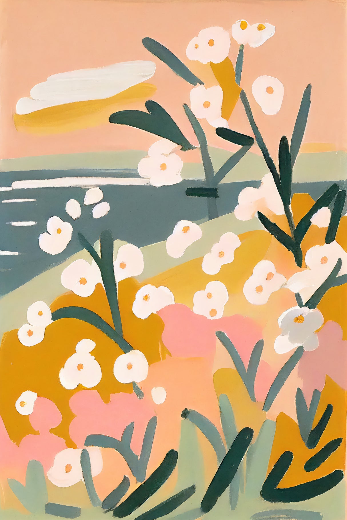 Flowers By The Sea Poster och Canvastavla