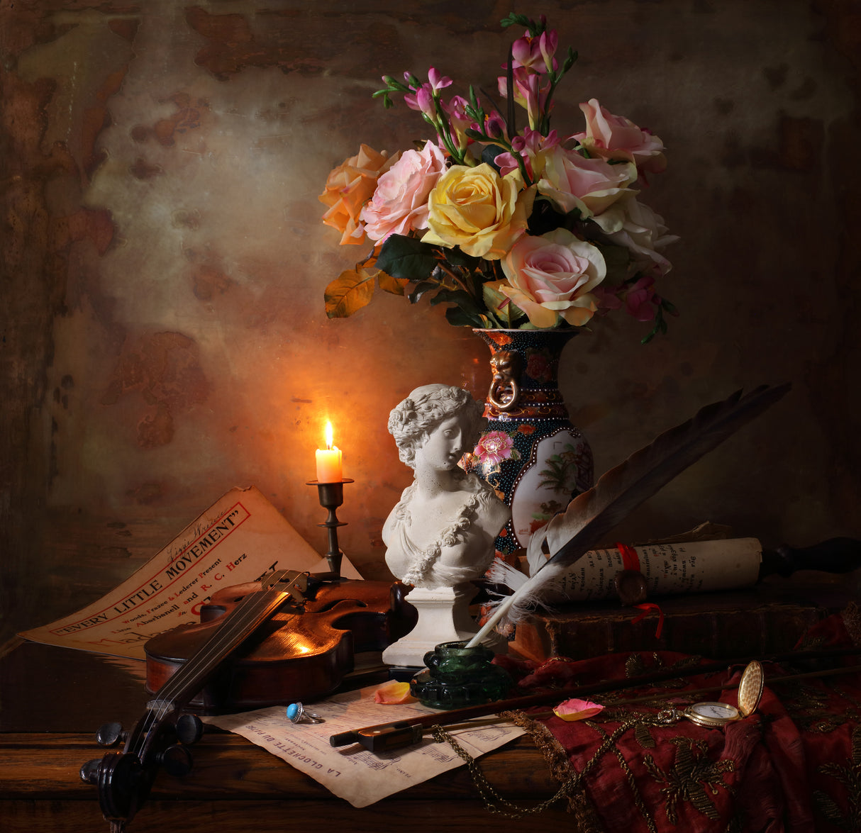 Still life with bust and flowers Poster och Canvastavla