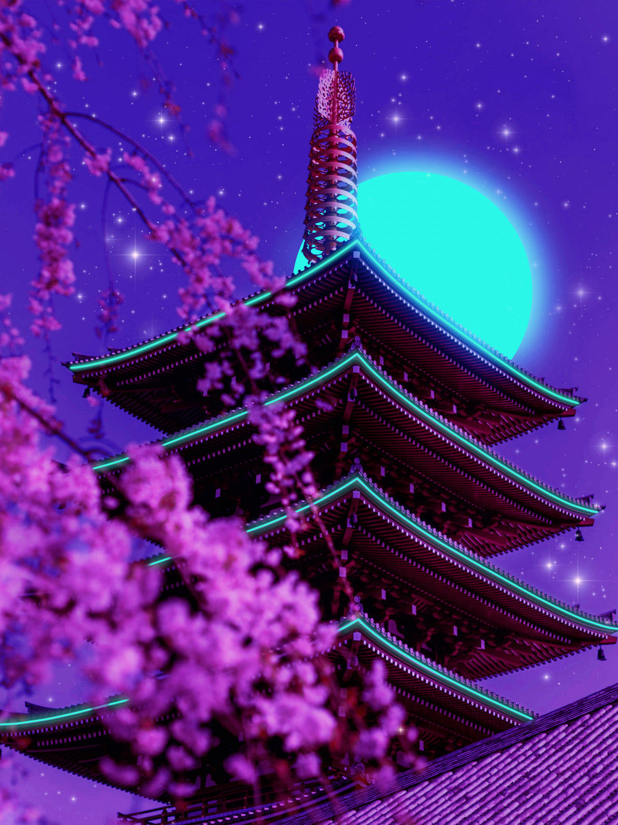 Neon Temple Poster och Canvastavla
