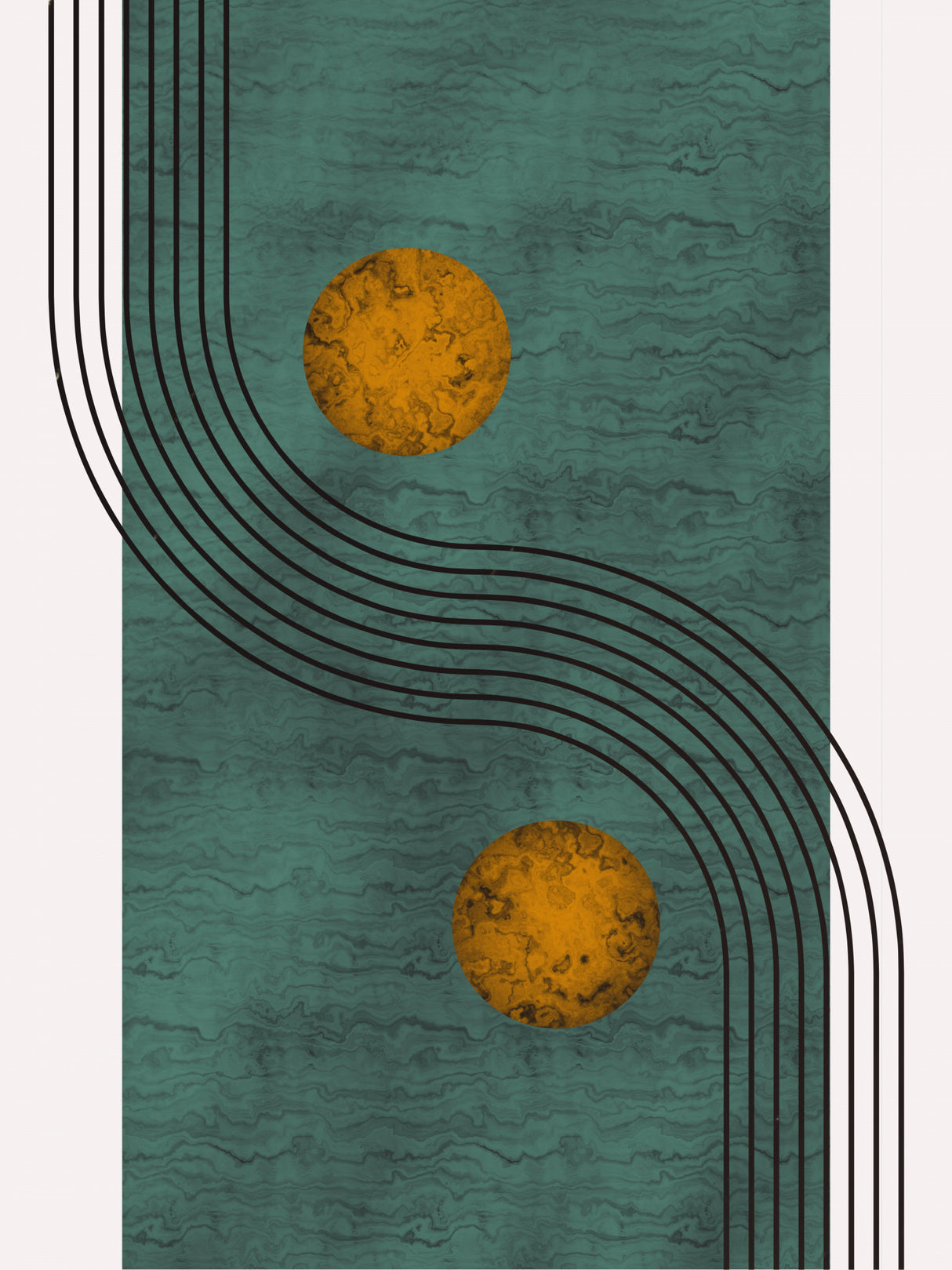 Aquamarine Marble With Golden Sphere Poster och Canvastavla