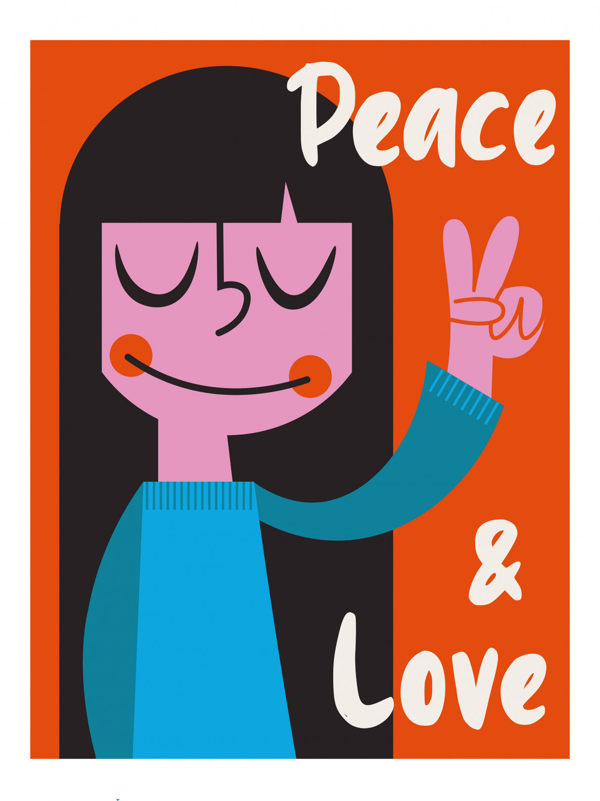 Peace & Love Mid Century Illustration Poster och Canvastavla