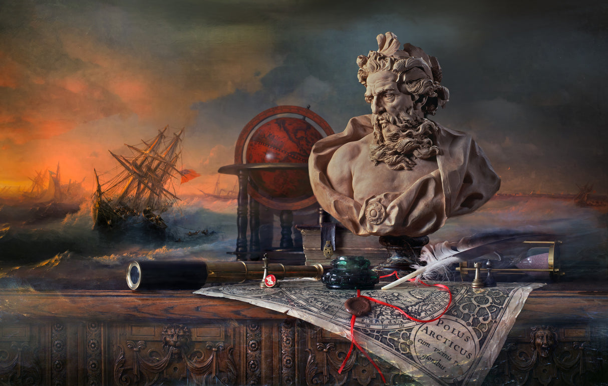 Still life with a bust of Neptune Poster och Canvastavla